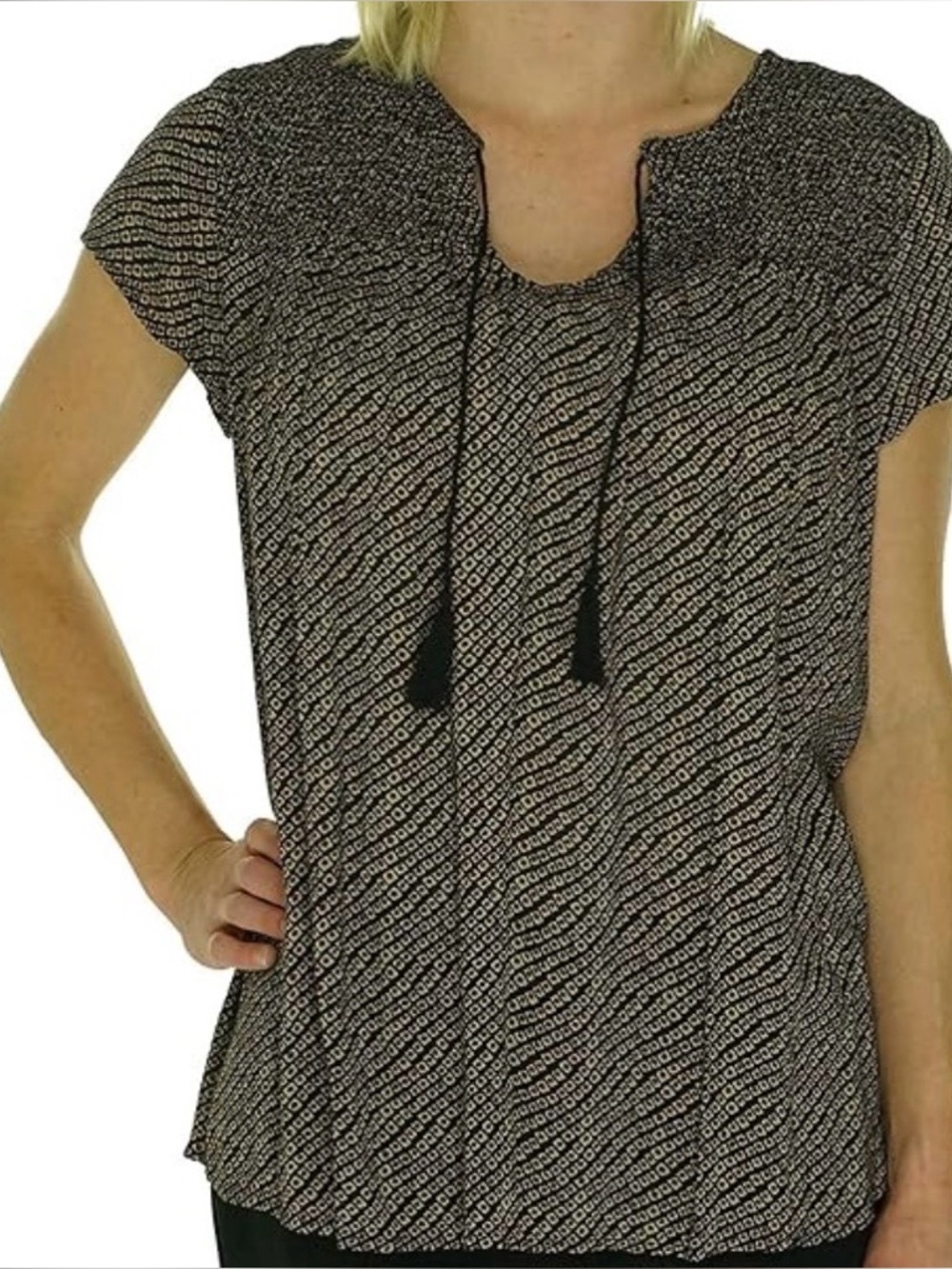 Lucky Brand Ruched Bibbed Ditsy Diamond Top Size MEDIUM